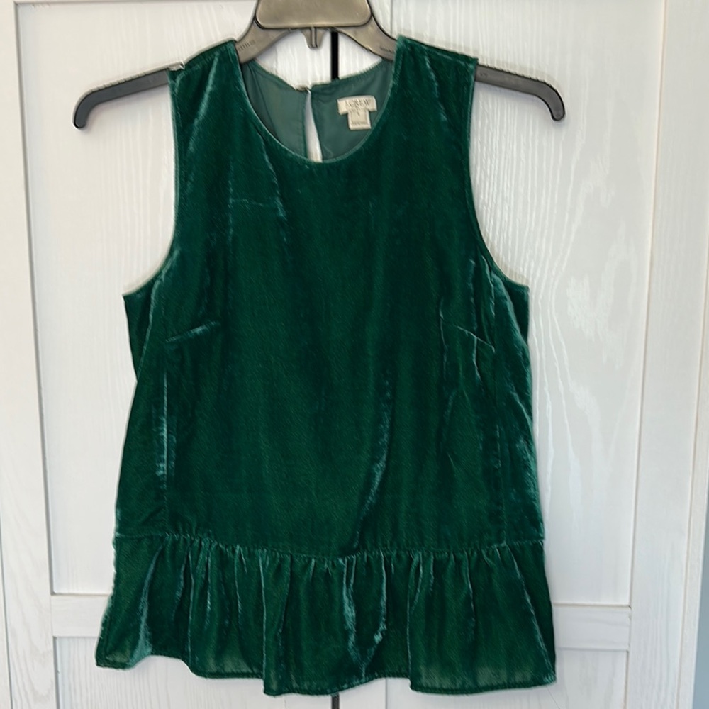 J. Crew Sleeveless Emerald Green Velvet Blouse with Peplum Bottom 4‎ Femme - Picture 2 of 7